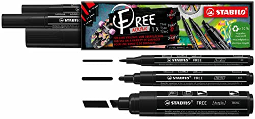 Marqueur acrylique - STABILO FREE - Etui carton x 3 marqueurs peinture - pointes mixtes - noir