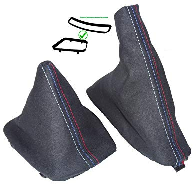 The Tuning-Shop Ltd Schaltsack Handbremsmanschette + Kunststoffrahmen kompatibel mit BMW E36 Serie 3 Wildleder M/// Naht