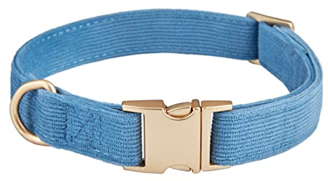 YUDOTE Ultraweiches Hundehalsband natürliche Baumwolle Cord für Kleine Hunde mit empfindlicher Haut,Blaugrau