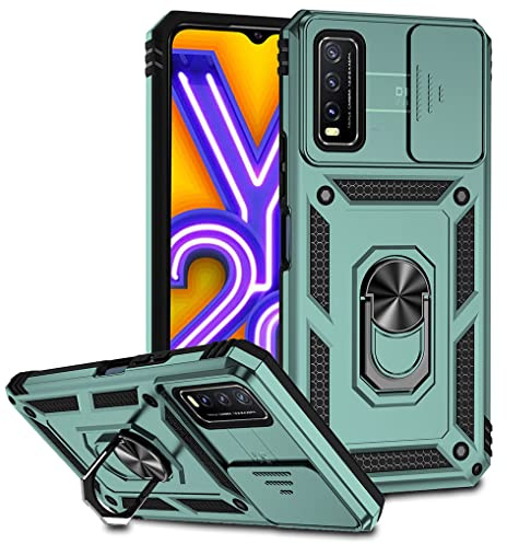 SEEKO Hülle für Vivo Y20s / Vivo Y20 / Vivo Y11s, Militär Robust Handyhülle Outdoor Stoßfest Silikon TPU + PC Handy Case Schutzhülle mit Kameraschutz und 360 Grad Ring Ständer - Grün