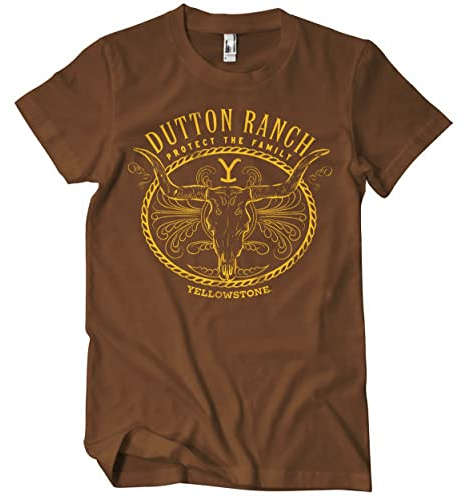 Yellowstone Offizielles Lizenzprodukt Protect The Family Herren T-Shirt (Braun), Groß