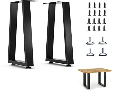 Luffioner Metall-Tischbeine, 40,6 cm Höhe, Trapez-Form, 26,7 cm Breite, 2 Stück, Schwarz, Stahl, Industriell, Verstellbar, Bank, Beistelltisch, TV-Ständer, DIY-Möbelprojekt, Residential & Commercial