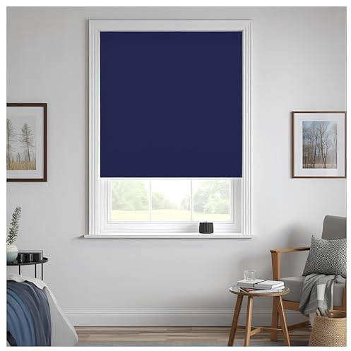Thermal Insulated Blackout Fabric Roller Blinds, Easy Fit Room Darkening Shades Fittings Included Navy-Blue (Width 240cm x Length 210cm, Blackout, Navy-Blue) (BK004)