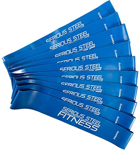 Serious Steel Fitness 30,5 cm Widerstandsband, Mini-Band, Übungsbänder, schwer, 10 Stück, Blau