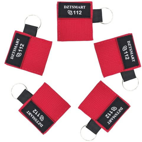 DZTSMART Beatmungsmaske Schlüsselanhänger ,5 Stück CPR Maske Schlüsselanhänger mit Karabiner, Beatmungstuch mit Rückschlagventil Atmen Barriere,Taschenmaske für Erste Hilfe oder AED Training (Rot)