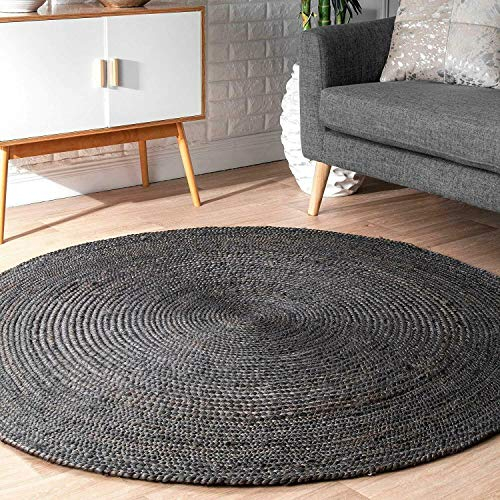 Vipanth Exports Runder Jute-Teppich in verschiedenen Größen und Farben, Bauernhaus-Teppich für Heimdekoration (schwarz, 300 cm x 300 cm)