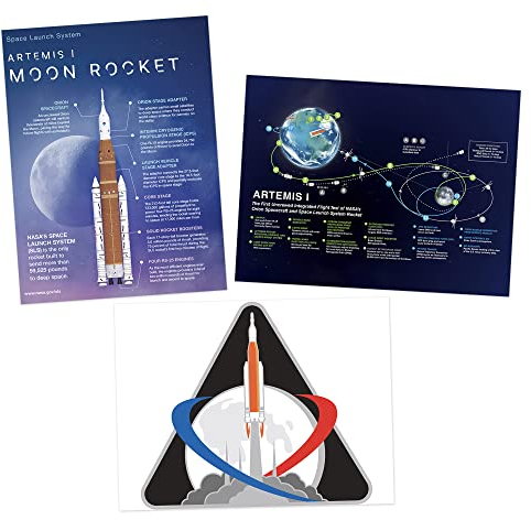 Artery8 NASA Artemis 1 Moon Mission Rocket Space Launch System Flight Test Mission Badge Emblem Wall Art Print Poster Pack of 3