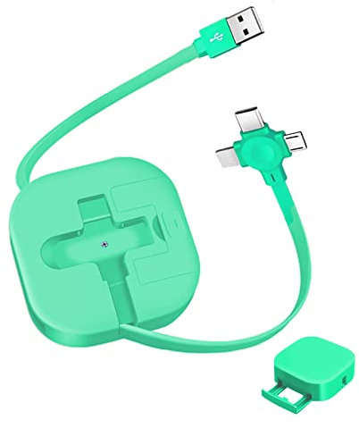 3 Pcs Retractable 3-in-1 USB Charging Cable, 3.28ft USB A to USB-C/Micro USB/Apple Device Interface, Fast Charging & Data Sync, Compatible with iPhone/Android/Tablet (Green)
