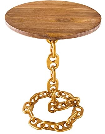 riess-ambiente.de Design Beistelltisch Chains 38cm Gold Mangoholz Handmade Metall rund Kettengestell