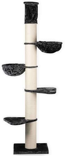 RHRQuality Cat Tree for Large Cats - Maine Coon Tower Plus – 245 to 265 cm High – With Extra Thick 20 cm Sisal Posts – Dark Gray