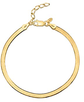 Amberta Bracciale a Serpente Piatto in Argento Sterling 925 per Donna: Bracciale Donna Placcato Oro 3 mm 20 cm