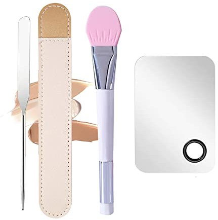 Makeup Spatula,Korean Spatula Makeup Stainless Steel Makeup Spatula and Palette Set,Professional Foundation Spatula Facial Cosmetic Makeup Tool (1 Cosmetic Brush+1Spatula+1 Rectangle Palette)