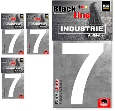 Black Line 10cm Zahlen Aufkleber, Glänzend, 4 Stück, Zahlen zum aufkleben, Wetterfest Industrie klebezahlen (7., Weiss)