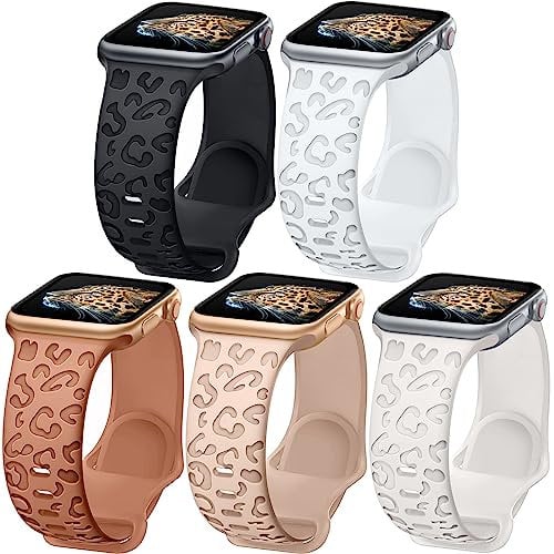 Towsnails 5 Pack Compatible with Apple Watch Straps Series 38mm 40mm 41mm 42mm 44mm 45mm 49mm, Soft Silicone Strap Leopard Print Replacement Watchbands for iWatch Series 9/8/7/6/5/4/3/2/1/SE/Series 2