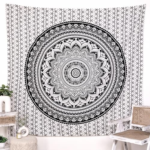 Hippie-Mandala-Wandbehang, Wandteppich, King-Size-Größe, 229 x 274 cm, schwarz, Boho-Elefant-Mandala, Wohnheim-Dekoration, Meditation, böhmische Baumwoll-Wandteppiche