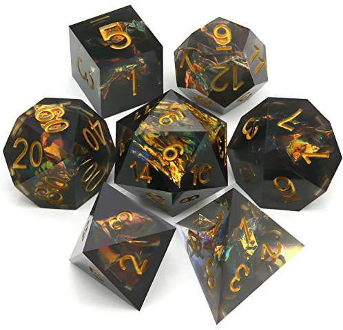 Haxtec Sharp Edge Würfel Set DND Würfel Schwarz Harz Würfel Iridence Mylar Galaxy D&D Würfel für RPG Rollenspiel Dungeons und Drachen Geschenk