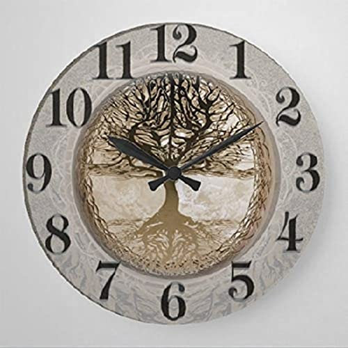 351 Ronde Pendule Murale Arbre De Vie Marron Horloge Silencieuse Décoration D'Intérieur Vintage Horloge Murale pour Bar Salon Cuisine