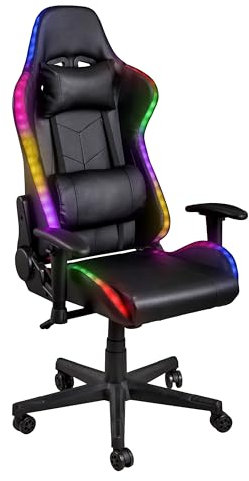 Baroni Home Sedia da Gaming Ergonomica con LED Multicolore Intercambiabili, Sedia da Ufficio con Schienale Reclinabile Cuscini Regolabili Poggiatesta e Supporto Lombare, Nera,130x67x60 cm