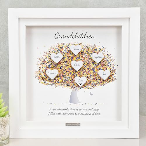 Gift for Grandparents from Grandkids. Genealogy Gifts. Family Tree Personalised Grandchildren 3d hand-finished Print framed. Frame Grand Children Family Tree. Christmas Present for Grandparents