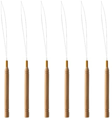6 Pcs Wood Hair Extension Loop, Needle Threader Tool, Loop Threader, Pulling Hook Tools, Nano Beads Device, Loop Needle Tool for Micro Rings,Hair Extensions,Feather Extensions