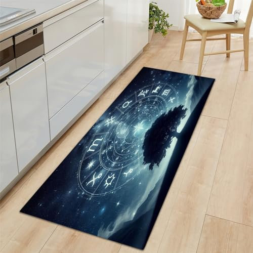 Küchenläufer Konstellationen Sterne Galaxien Motiv Teppich Läufer 50x140cm, rutschfest Pflegeleicht Blau Teppich Läufer für Küche, Flur, Eingangsbereich, Esszimmer