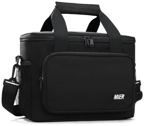 MIER Kühltasche für Herren Lunchtasche Weiche Lunchbox mit Schulterriemen für Erwachsene Arbeit Auto Strand Picknick Reisen 15L (Schwarz-03, 16 Dose)