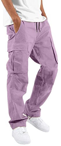 2024 AI - Mens Casual Taille Farbe Sport Hut Multi gewebte Tasche Fuß Seil Solide Hose Street Cargo Tie Herren Cargohose Western Herren (Purple, M)