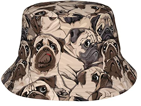 874 Fischerhut Viele Möpse Braun Anglerhut Faltbar Fischerhüte Sonnenschutz Bucket Hat Für Reisen Outdoor Camping