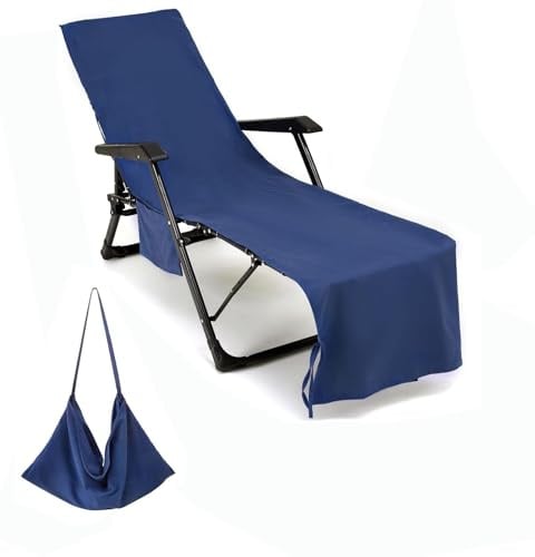 Miecoae Mikrofaser Schonbezug für Gartenliege Strandhandtuch Liegenbezug Strandtuch, Schnelltrocknend/Mehrere Taschen/Leicht Liegestuhl Handtuch Sonnenliege Auflage, Strandliegenauflage Bezug(L5-1)