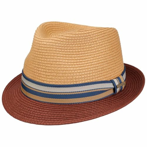 Stetson Licano Toyo Trilby Strohhut UV Schutz 40+ Damen Herren Frühling Sommer Natur-rot M (56-57 cm)