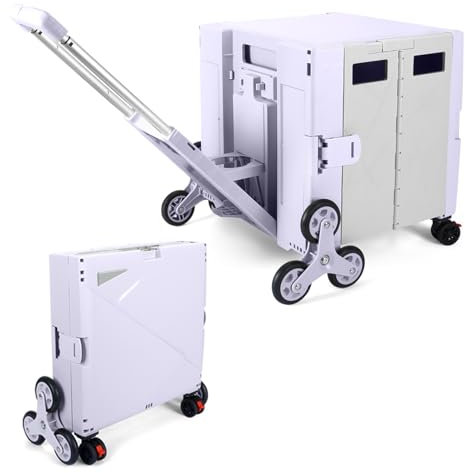 LexonElec x SELORSS Carrello della Spesa Pieghevole con Ruote Saliscale, Manico Telescopico Regolabile in Alluminio e Coperchio, Scatola Utile Pieghevole, Carrello Portatile, 90KG/76L - Viola Grigio