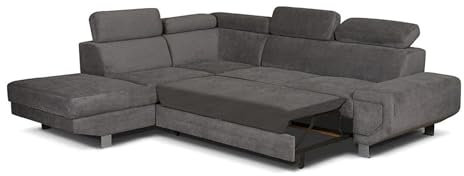 GNVerse™ Artic Premium Sofa Bed | Left & Right Arm Facing Seating Couch | Corner Sofa Bed with Storage Space | Grey/Black Fabric Colour Foldable Sofa Bed | L-Shaped Universal Pull Out Sofa