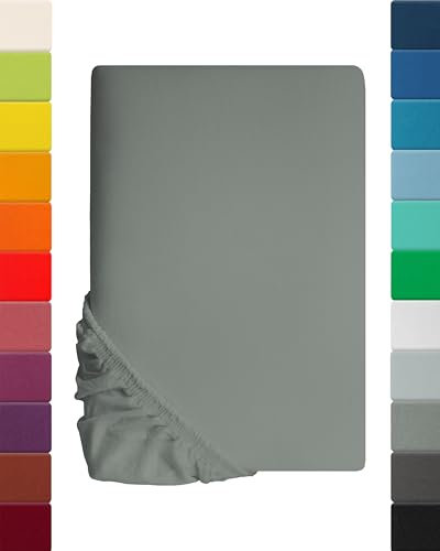 Lavea Jersey Spannbettlaken 180-200x200cm - 40cm Steg für Boxspringbetten - Mittelgrau, Weich & Atmungsaktiv - Premium Qualität, Pflegeleicht, Perfekte Passform - Ideal für Boxspringbetten