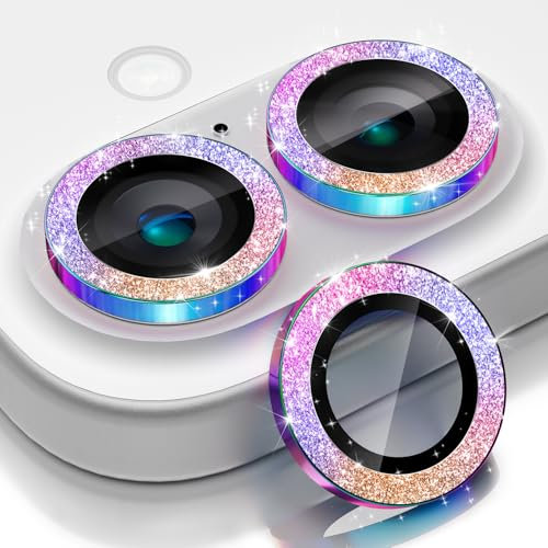 CloudValley for iPhone 16 /iPhone 16 Plus Camera Lens Protector Bling, [Glitter Decoration] Ultra-HD Tempered Glass Cover, Metal Lens Screen Protective Ring Accessories,Color