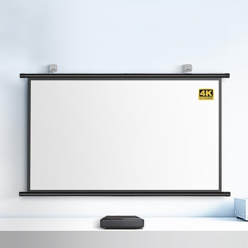 GSKDZG Écran De Projecteur 40 50 60 72 Pouces Écran De Projection Home Cinéma 4K HD Écran De Cinéma Manuel Enroulable pour Intérieur Et Extérieur, Anti-Plis, Facile À Enrouler(50 inch (16:9))