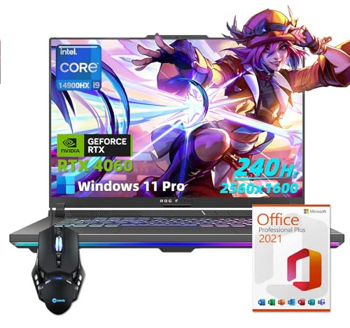 ASUS ROG Strix-G16 Ordinateur portable de jeu – 16 po WQXGA 240 Hz, Intel 24 cœurs i9-14900HX, GeForce RTX 4060, 32 Go de RAM DDR5, 1 To SSD, KB rétroéclairé, Windows 11 Pro, licence Microsoft Office