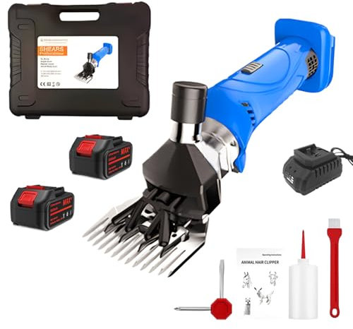 Cisaille à Mouton électrique sans Fil 7 en 1, kit de Tondeuse à Mouton Rechargeable avec Deux Batteries Rechargeables 21 V/boîte à Outils, réglage 6 vitesses/2600 TR/Min, Tondeuse à Poils de bétail