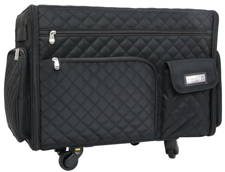 Everything Mary XL 4 Wheel Collapsible Rolling Sewing Machine Storage Case, Black Quilted