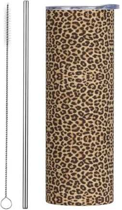 Juego de dos piezas de 20 onzas de acero inoxidable divertido estampado de leopardo taza con tapa, ideal para cafetería, oficina, coche, deportes, botella de agua aislada