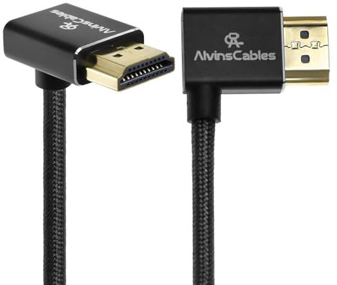 Alvin's Cables 8K HDMI 2.1 Cable 48Gbps 8K@60Hz 4K@120Hz High-Speed Braided Coiled Cable for Sony FS5 FS7 FX9,BMPCC,for Canon C300 C500,for Atomos Ninja,for Feelworld,Right to Up Angle Black