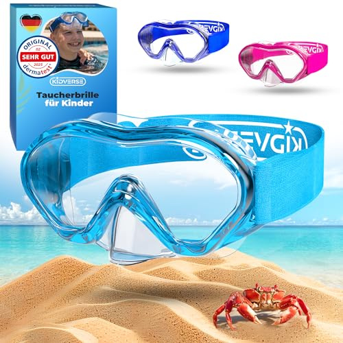 KIDVERSE Taucherbrille Kinder mit Nase - Dermatest geprüfte Kinder Taucherbrille mit Stoffband oder Silikonband - Tauchmaske ab 5 Jahre für Mädchen & Jungen - Kindertaucherbrille