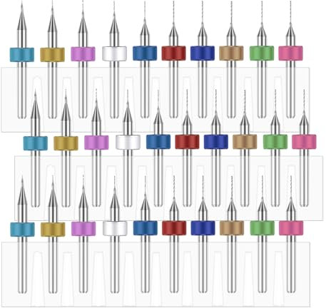 Sunxeke Juego de 30 brocas PCB para Dremel, carburo de flauta en espiral de 0,1 mm a 1 mm, juego de microbrocas para placa de circuito impreso, molienda de piedra, grabado CNC, fabricación de joyas