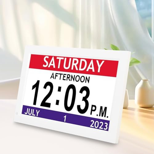 Digital Calendar Demenz Wecker, Große Digitale Uhr mit Datum und Woche, 12 Alarme, 7 -Zoll -Schreibtischuhren für Senioren, Automatisches Dimmen, Foto- und Video -Wiedergabe