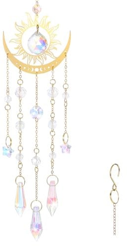 Tyqour Atrapasueños de cristal para colgar, carillón de viento, arco iris, sol, luna, colgante para jardín, decoración para el hogar, oficina, jardín, Navidad, día de fiesta, boda, decoración