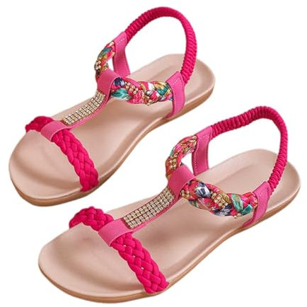 Générique Stivali con zeppa marrone per altezza al ginocchio sandali estivi bohemien con tacco piatto e suola morbida da donna sandali piatti per vestire, rosa acceso, 42 EU Étroit