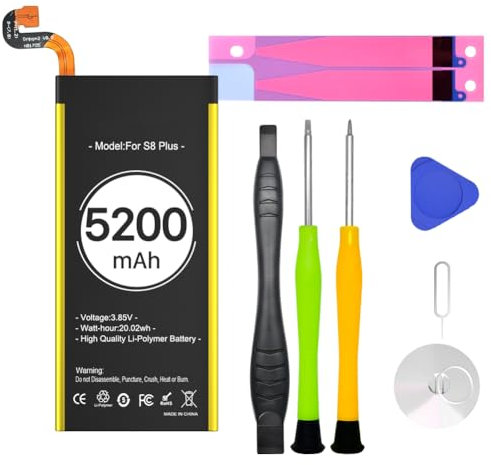 Batterie de rechange (5200 mAh) pour Galaxy S8 Plus - 0 cycle - Avec kit de réparation complet - Compatible avec Samsung Galaxy S8 Plus G955 G955V G955A G955T G955P G955F