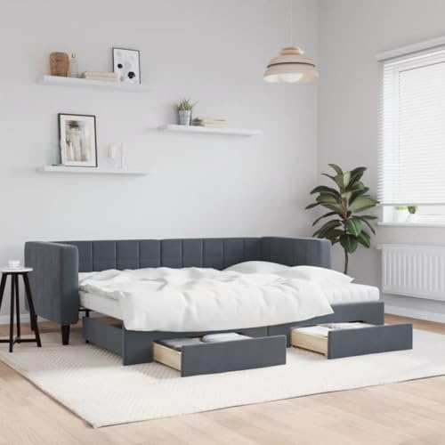 Emmtore Tagesbett Sofabett Schlafsofa für Schlafzimmer Wohnzimmer, Bettsofa Sofa, Modernes Design Ausziehbar mit Schubladen Dunkelgrau 80x200 cm Samt