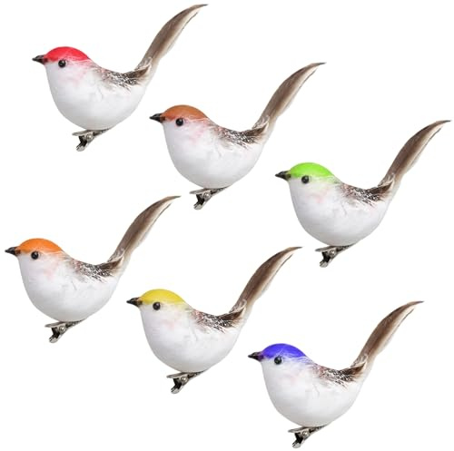 HENGBIRD Deko Vögel 6er Set Künstliche Vögel mit Federn und Clip Handgemachte Vogels Deko in 6 Farben für Weihnachten, Garten und Hochzeit Realistische Dekoration Vögels für Baum, Party und Zuhause