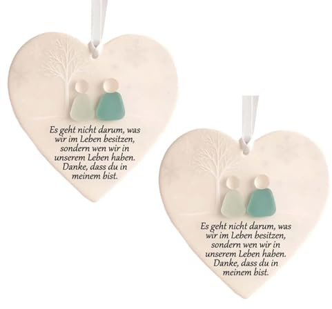 Herzförmiges Meeresglas Ornament - Zeitloses Freundschaftsgeschenk als Weihnachtsbaum-Deko & Hängeanhänger - Handgefertigte Meereskunst (2 Stück)
