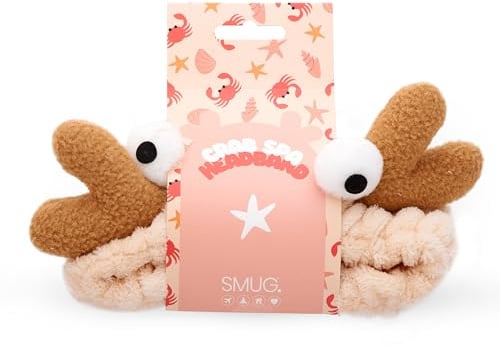 SMUG Novelty Spa Headband | Soft Coral Fleece Makeup Headband for Face Wash, Skincare, Beauty & Shower | Cute Elastic Hair Band for Women & Girls | Crab